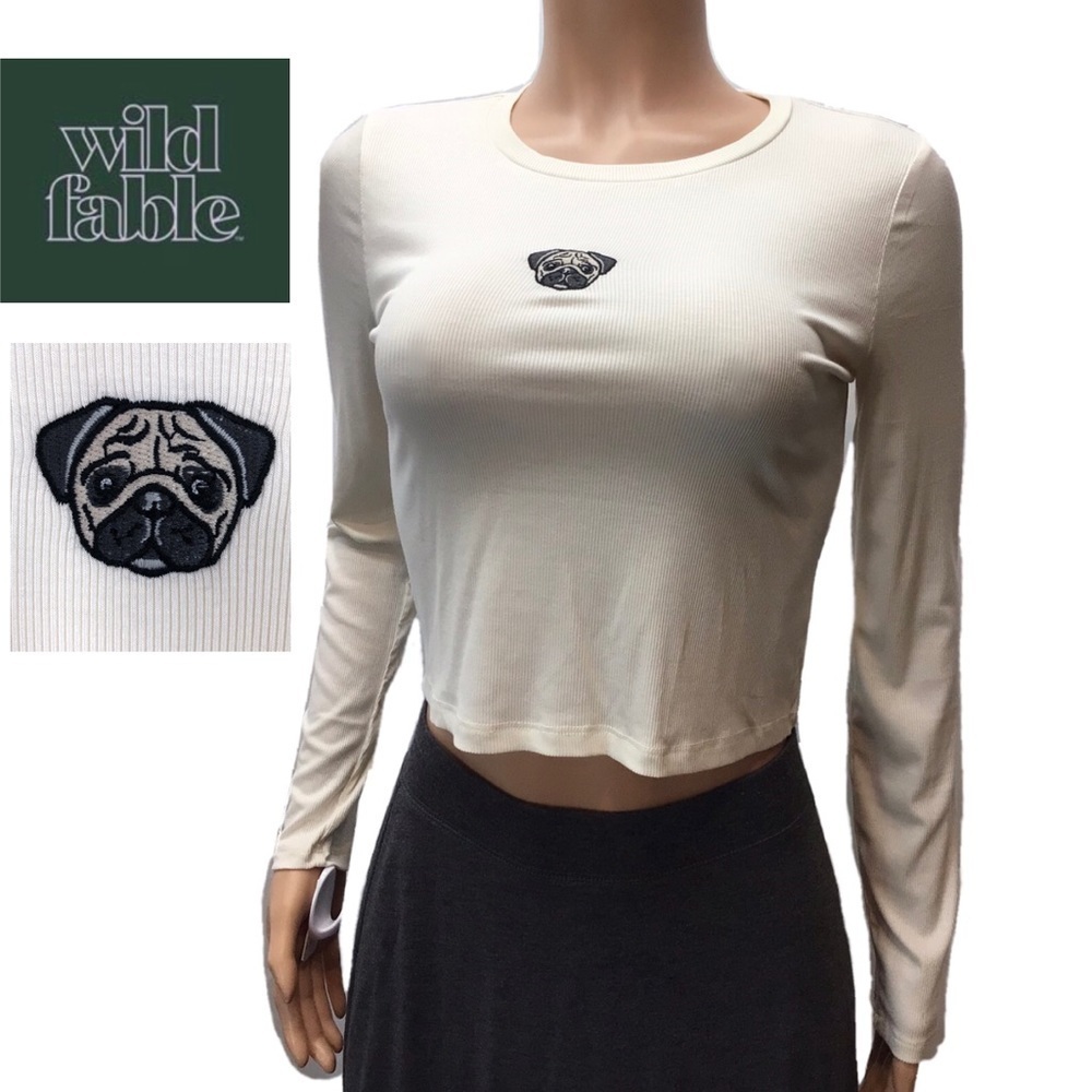 Wild Fable Pug Ribbed Long Sleeve Fitted Top